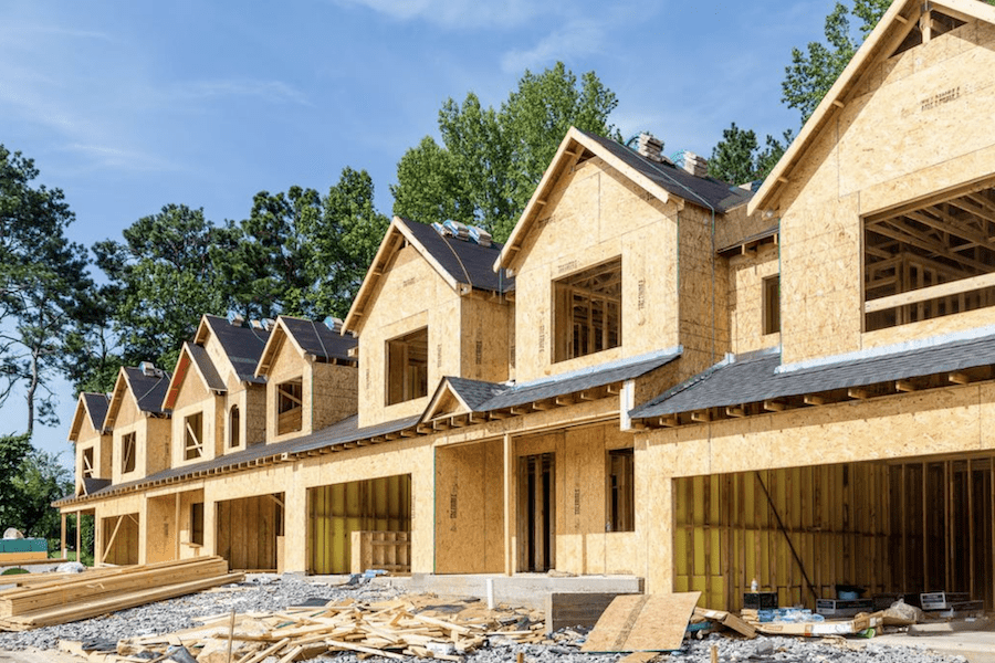 Row of townhouses being built